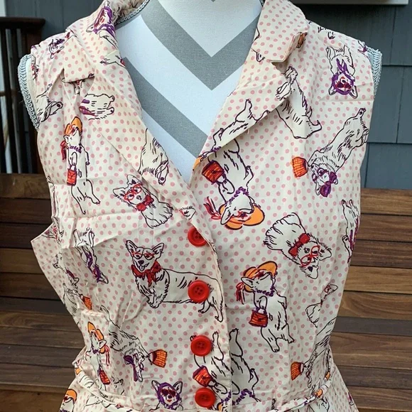 Modcloth Cream Polka Dot Community Brunch Bespeckled Corgi Dress XL - Picture 3 of 7